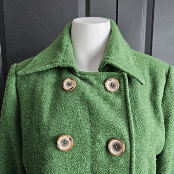 CAbi Double-breasted Wool Blend Jacket Clover Green Peacoat Crop Sz 4 - Picture 6 of 14